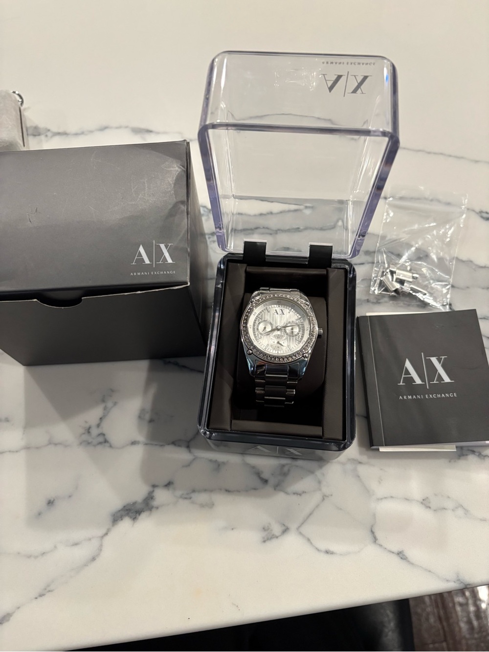 Armani Exchange Silver Tone Men's Crystal Bezel Chronograph Watch